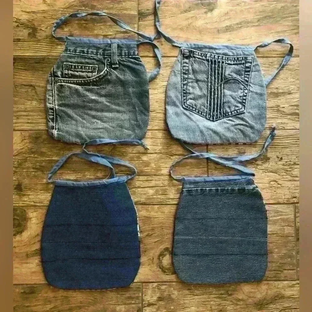 LOT OF 4 BABY BOY DENIM UPCYCLED MATERIAL QUILT BIBS